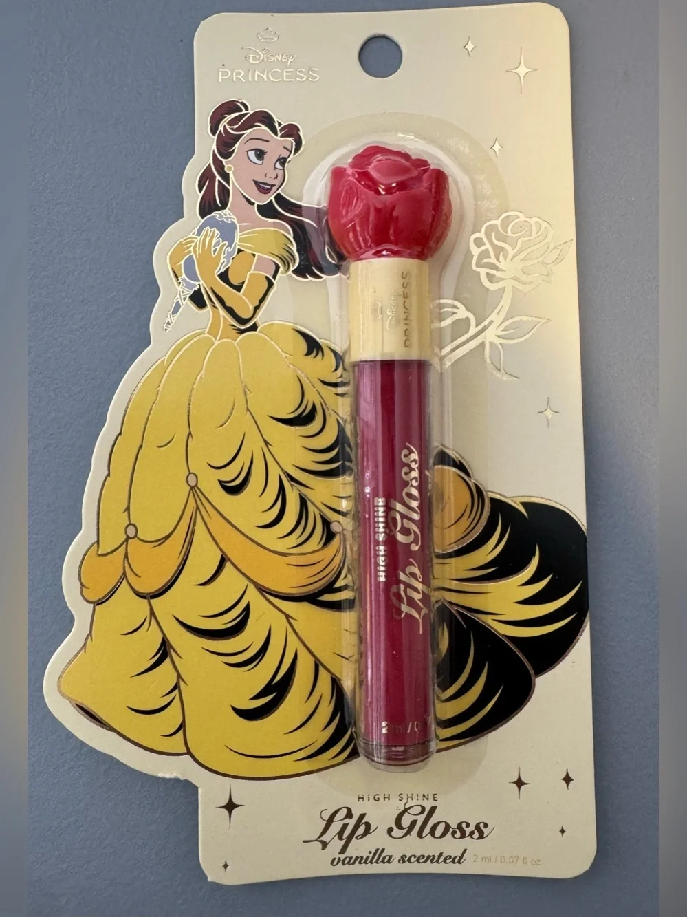 Disney Princess Belle high shine Lip Gloss Red Rose Cap topper vanilla scented